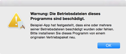 Warnung: Die
              Betriebsdateien dieses Programms sind beschädigt.