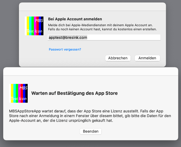 Bei Apple Account
anmelden - Warten auf Bestätigung des App Store