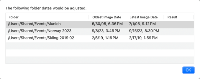 Final report after processing photo folders