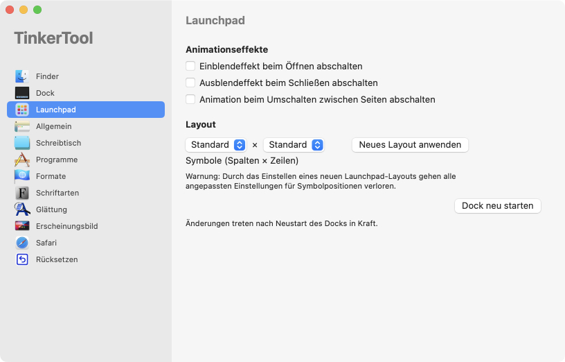 Einstellungen für
                Launchpad