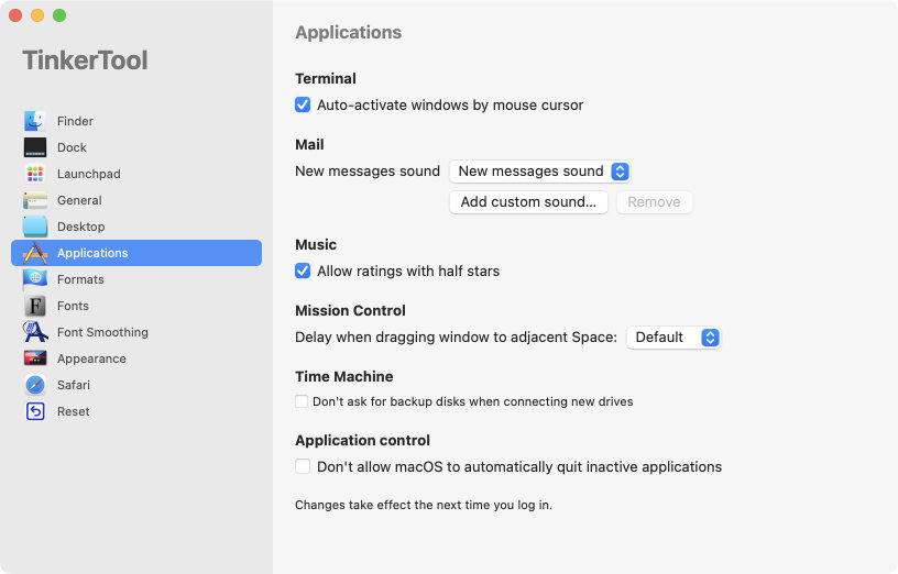 Settings for specific applications that come with macOS