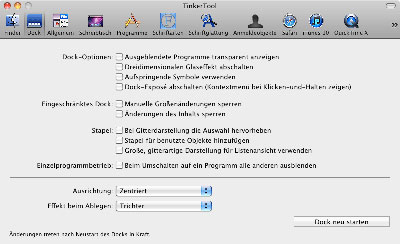 Einstellmöglichkeiten für das Dock