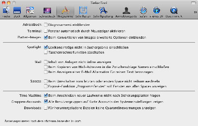Einstellmöglichkeiten für bestimmte Programme, die mit Mac OS X geliefert werden