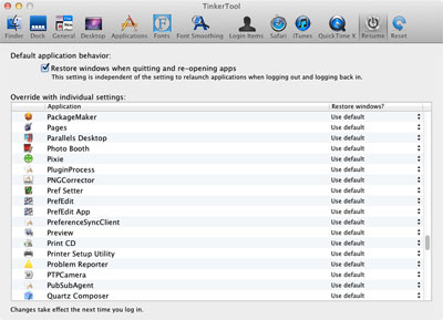 When using Lion, you can control how Resume should behave when re-opening applications.