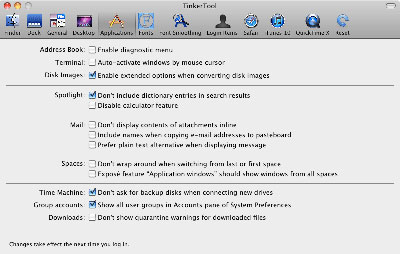Settings for specific applications that come with Mac OS X