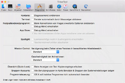 Einstellmöglichkeiten für bestimmte Programme, die mit OS X geliefert werden