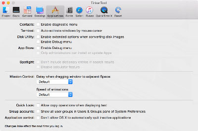 Settings for certain applications that come with OS X