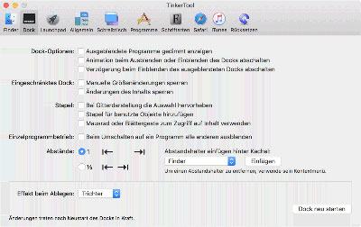 Einstellmöglichkeiten für das Dock