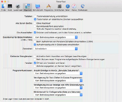 Allgemeine Einstellmöglichkeiten, die für alle Programme wirksam werden