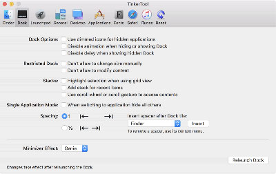 Settings for the Dock