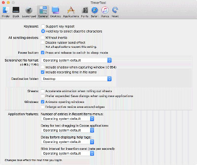 General settings that have effect on all applications