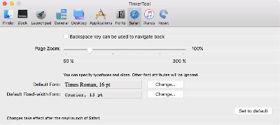 Settings for Safari version 12.0