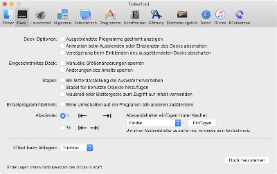 Einstellmöglichkeiten für das Dock