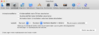 instellungen für Launchpad