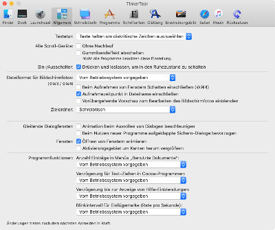Allgemeine Einstellmöglichkeiten, die für alle Programme wirksam werden