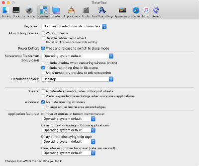 General settings that have effect on all applications