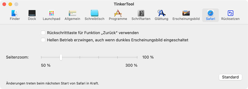 Einstellmöglichkeiten
                für Safari