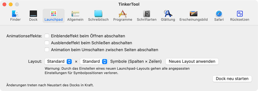 Einstellungen für
                Launchpad