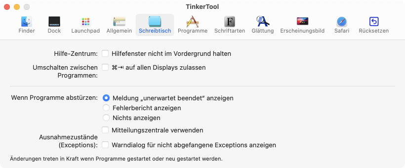 Einstellmöglichkeiten
                für die Umgebung des Schreibtischs