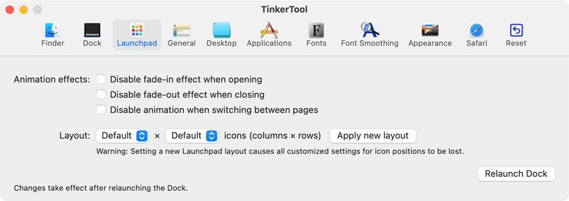 Settings for
                Launchpad