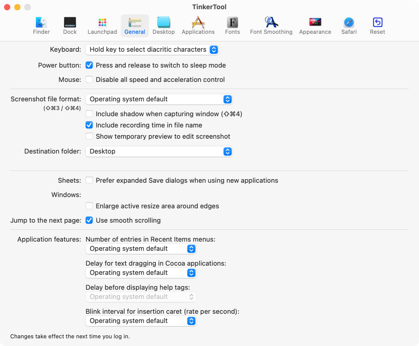 General settings that
                have effect on all applications