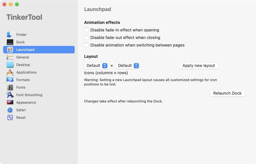 Settings for
                Launchpad