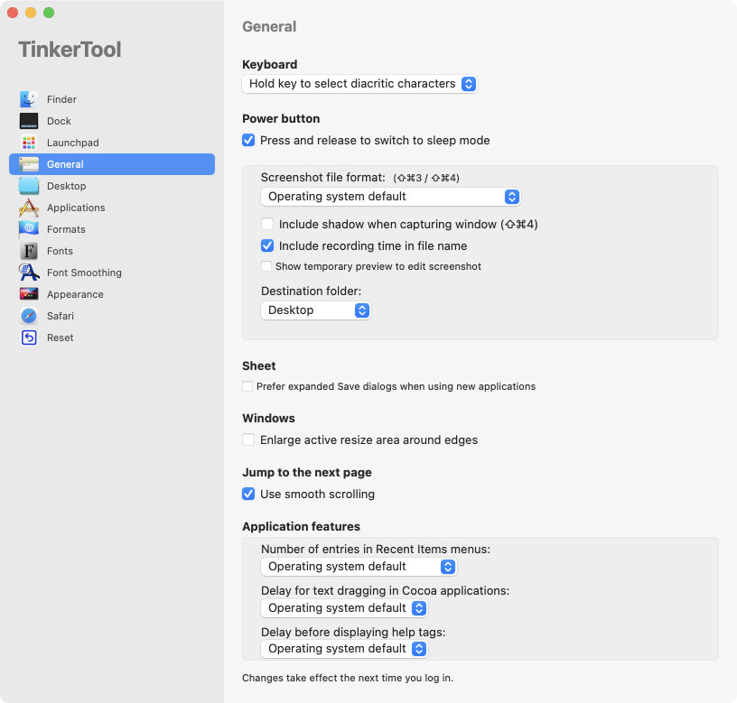 General settings that
                have effect on all applications