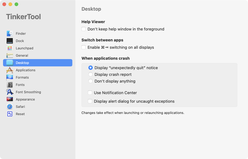 Settings for the
                desktop environment