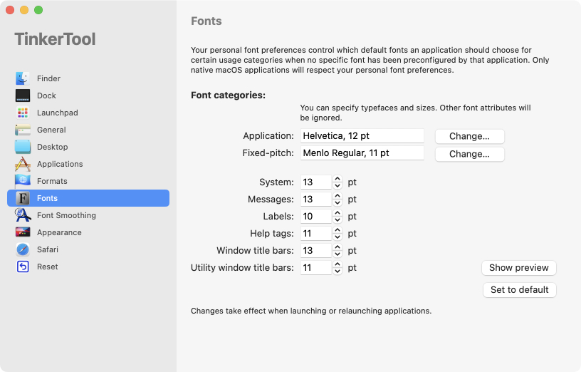 The user's personal defaults for fonts