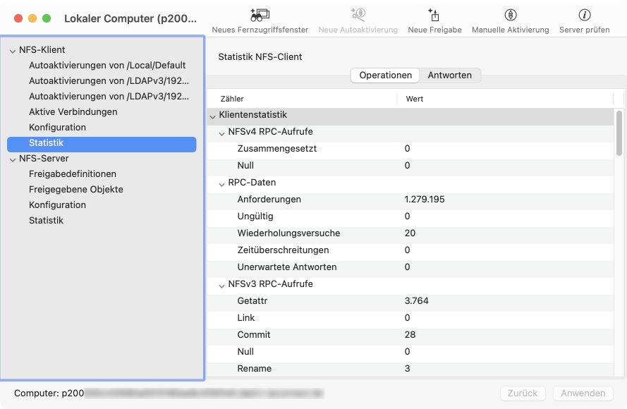 macOS sammelt Statistiken über seine Verwendung von NFS.