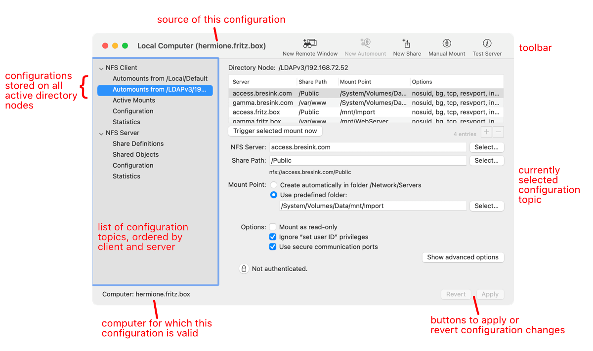 Components of the control window