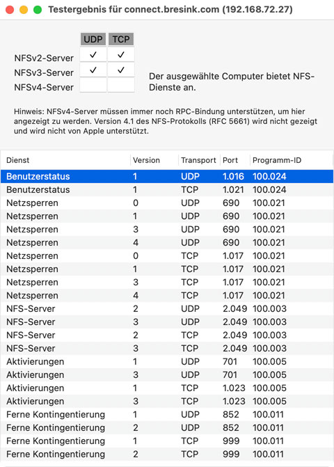 Scannen Sie unbekannte NFS-Server, um zu prüfen, welche Funktionen sie bereitstellen