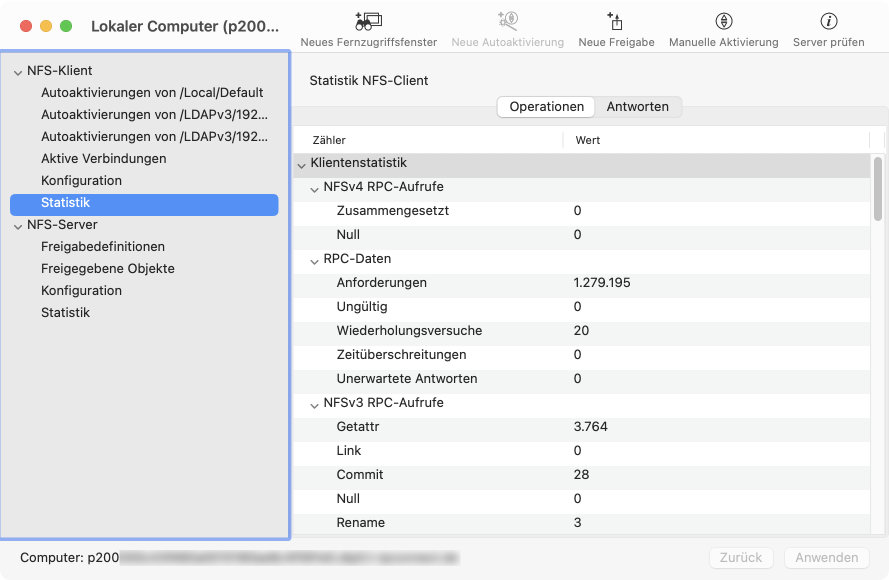 Überwachen Sie falls nötig alle technischen Details der NFS-Funktionen im Detail