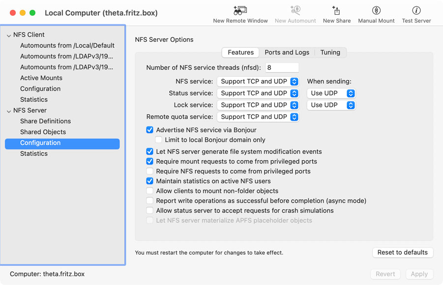 Access extended configuration features of the NFS
                server built into macOS