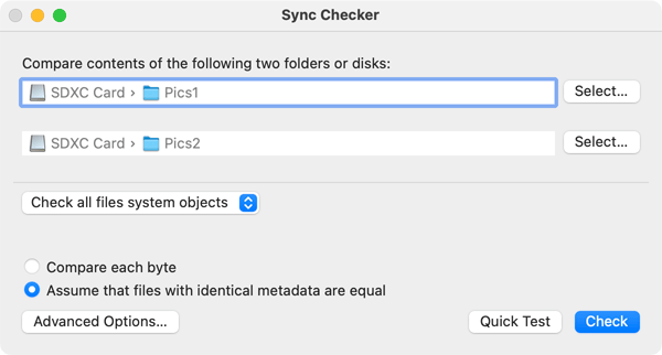 The control window of SyncChecker
