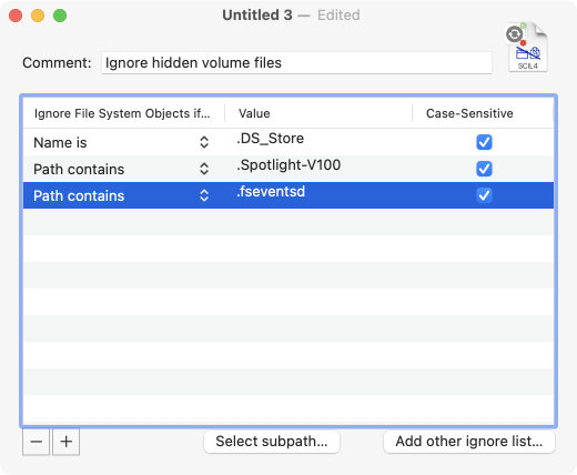 Advanced users
                can create ignore lists to exclude certain files from a
                sync check.