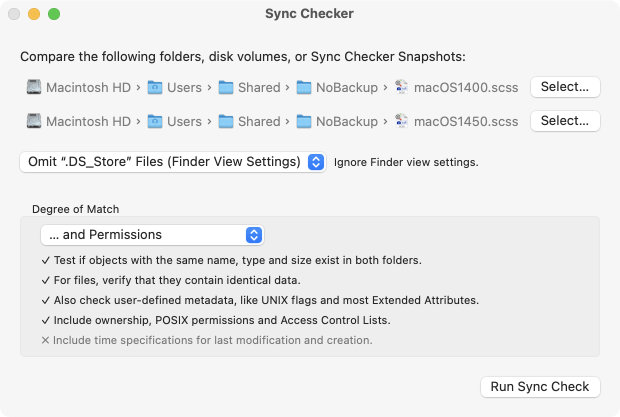 A sync check or
                a quick test on two sets of files is started by this
                easy-to-use control window.