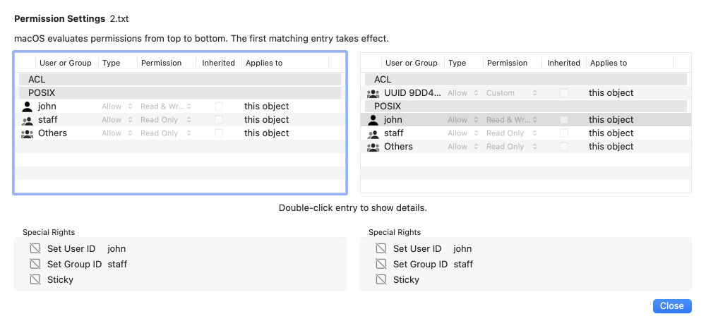 A powerful inspector
                to display permission settings in great detail is also
                included.