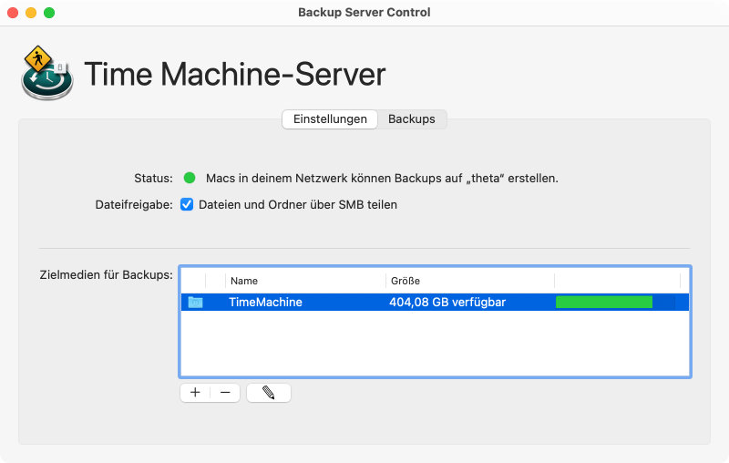 Steuern Sie den
                File-Server-Betrieb und die Time Machine-Freigaben mit
                wenigen Mausklicks.