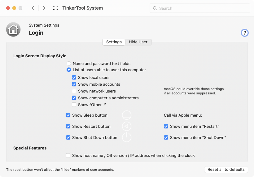 Login screen settings