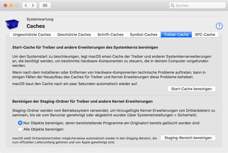 Starttreiber-Cache und Staging-Ordner