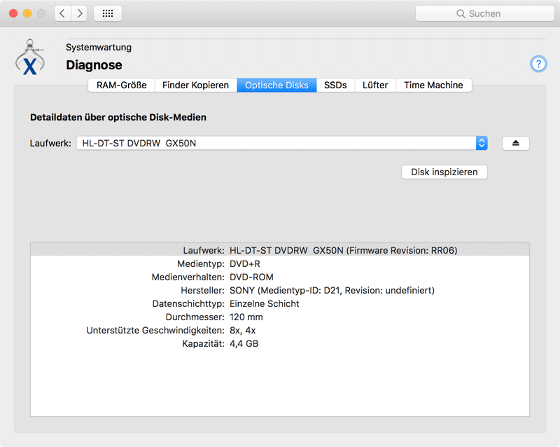 Optische Disks inspizieren