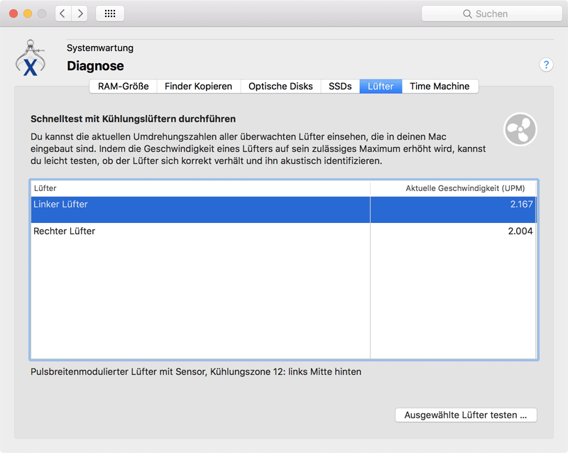 Kühlungslüfter des Macs überprüfen