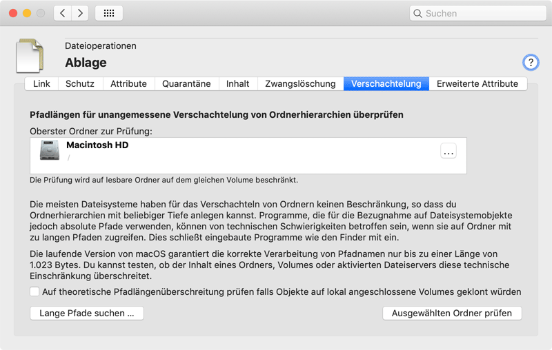 Suche nach absoluten Pfaden, die für viele Programme zu lang sein könnten
