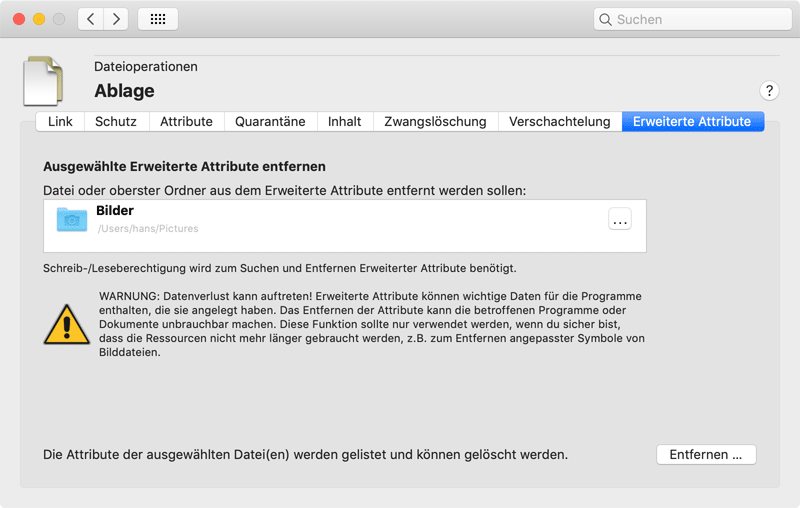 Erweiterte Attribute entfernen