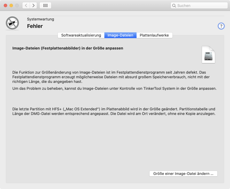 TinkerTool System kann die Größe von Image-Dateien korrekt verändern
