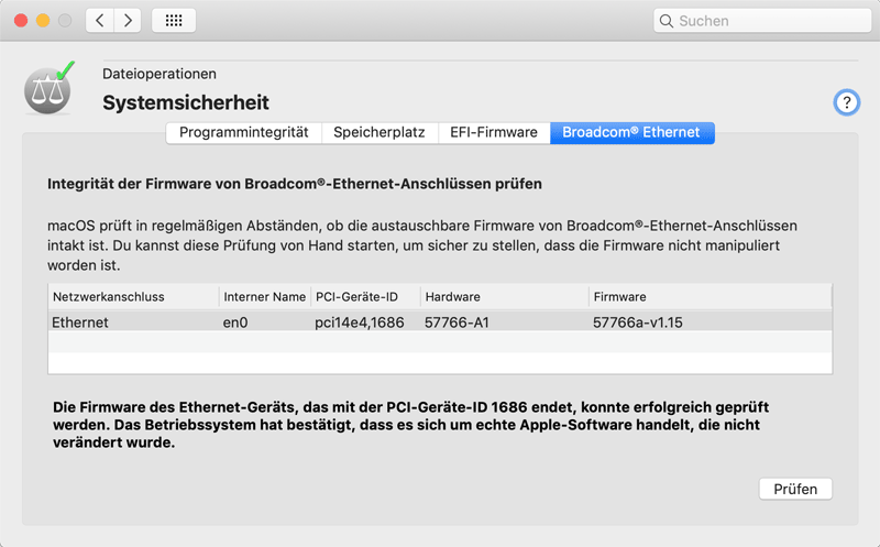 Eine Integritätsprüfung ist auch für Ethernet-Firmware von Broadcom möglich