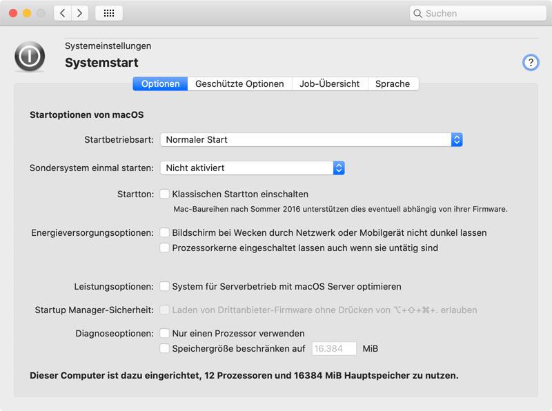 Optionen für den Systemstart