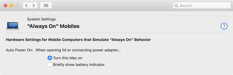 Settings for the automatic power-on feature
