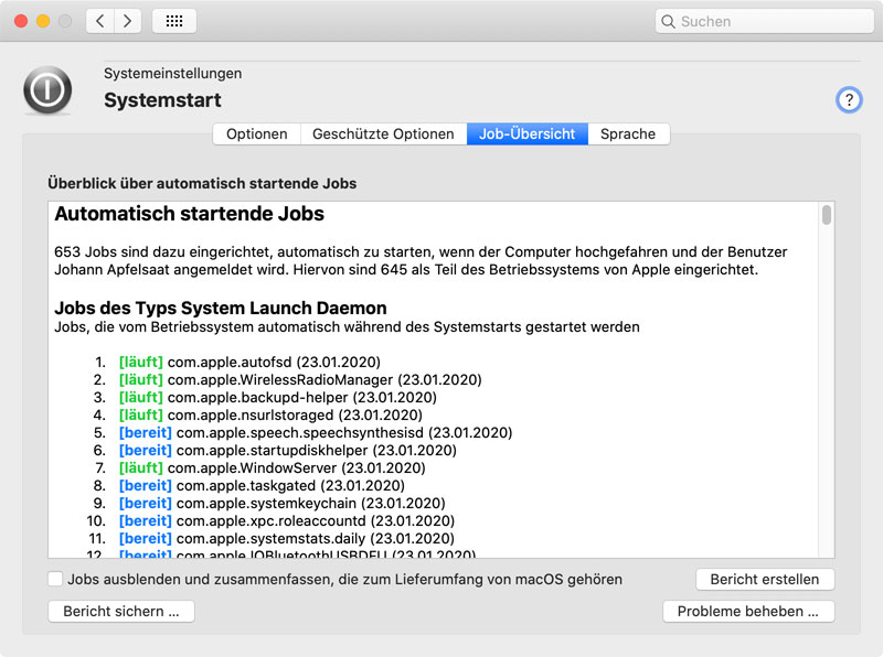 Erhalten Sie einen Überblick über alle Start-Jobs, die im System eingerichtet sind.